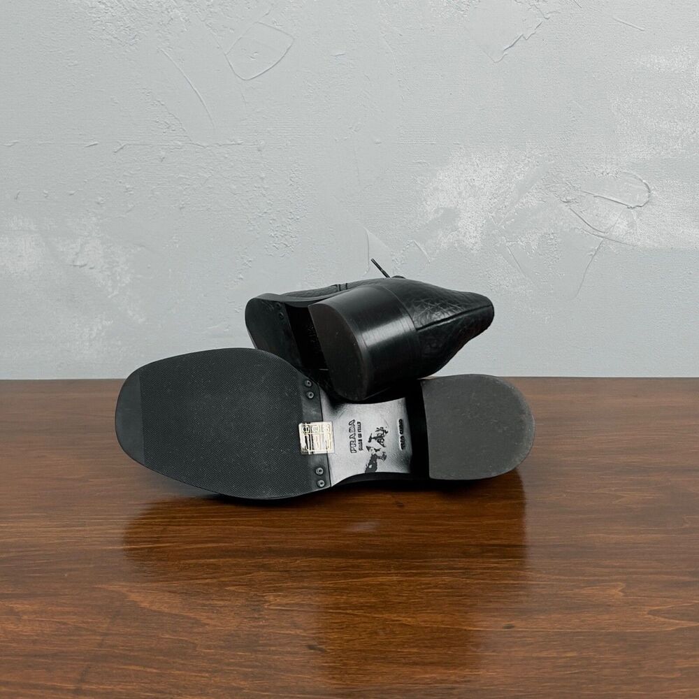 Prada Block Heel Lace Up Derby in Black Textured Leather Sz. 39.5, US 9.5 - Picture 7 of 9